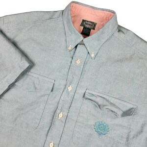 Arcadia Button Down Shirt Mens Large Green SS Oxford Cotton Preppy Logo Dad